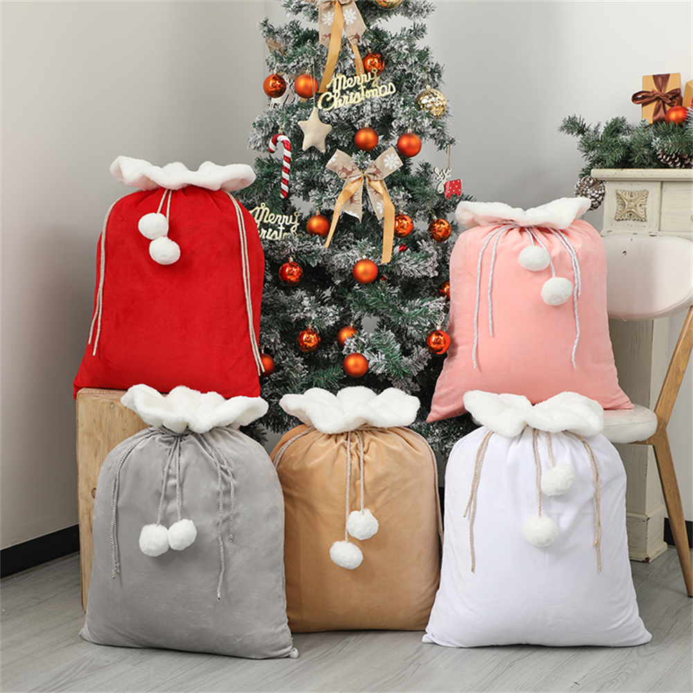 Luxury Xmas Bags - Peluş noel Santa çuval kordon İpli